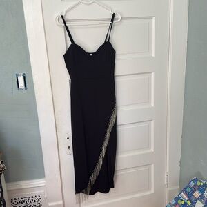 SHEIN Priv’e Fringe Trim Split Thigh Cami Dress